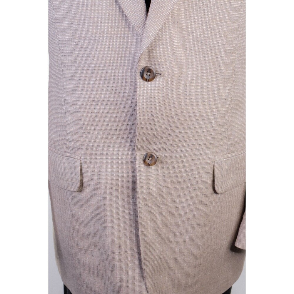SAVILE ROW Sport Coat Blazer Beige Sz 42L Beige 100% Silk Two Button Jacket - Picture 4 of 15